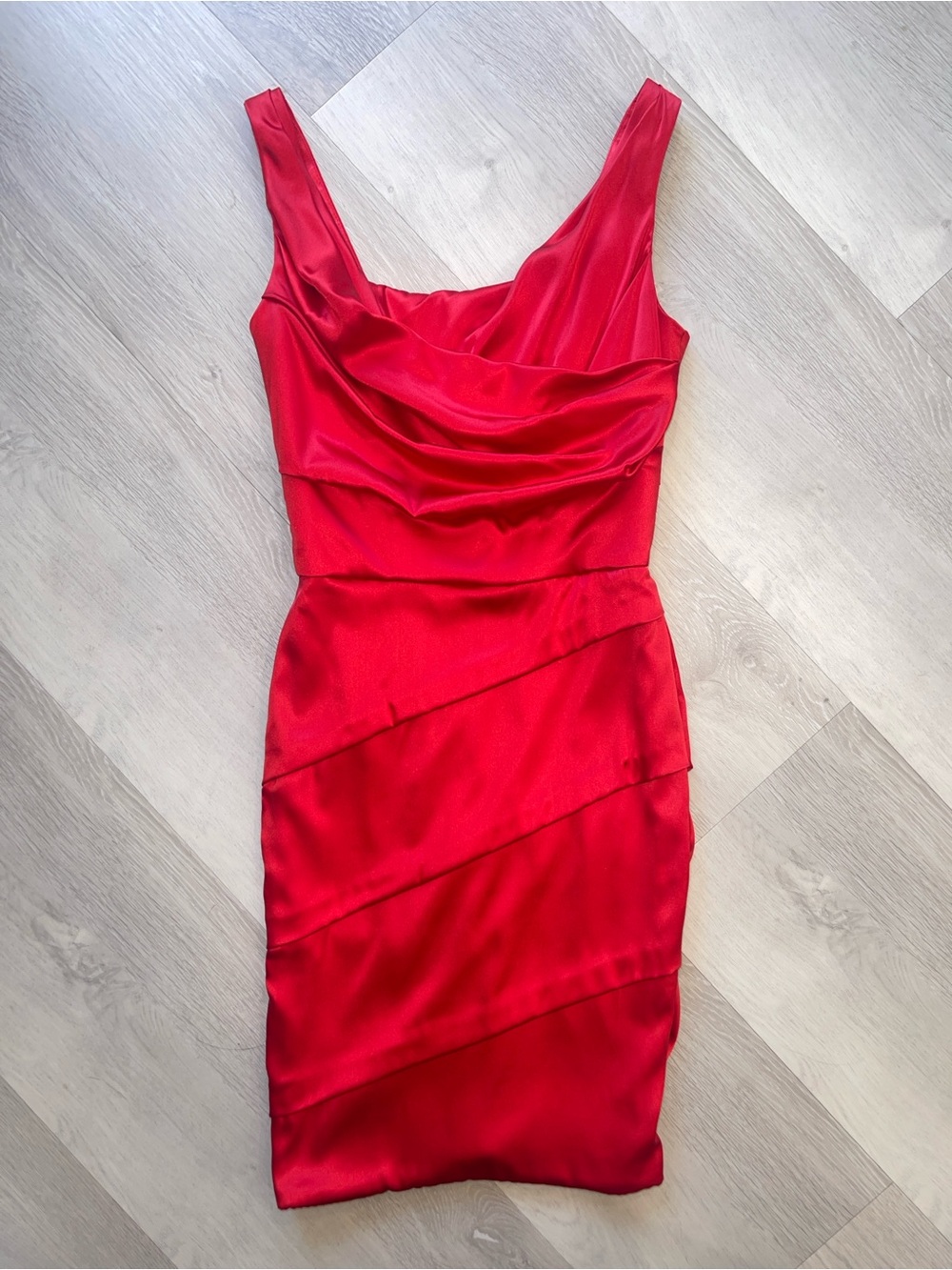 Red Cowl Neck Silk Dress